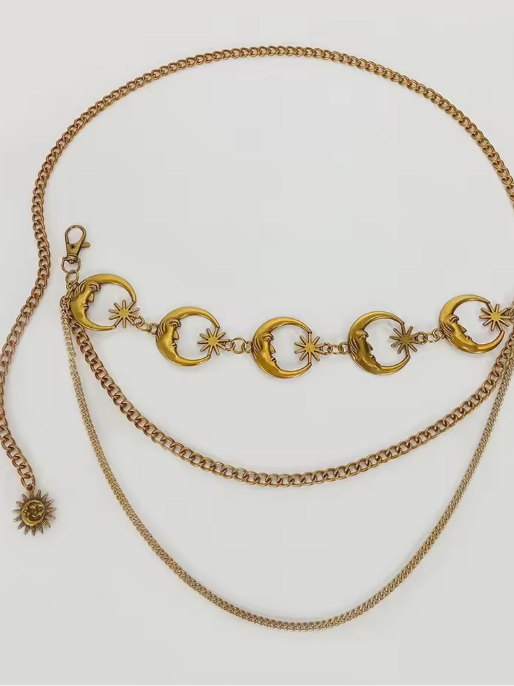 Anthropologie Gold Moon & Star Layered Chain Waist Belt - Picture 6 of 6